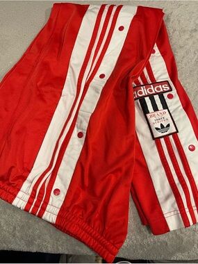 adidas snapped Red Jogger Pants with White Stripe Accents